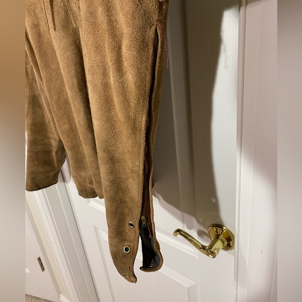 60s Handmade Mexican Suede Tunic Jacket Vintage Tan Large - Picture 8 of 16